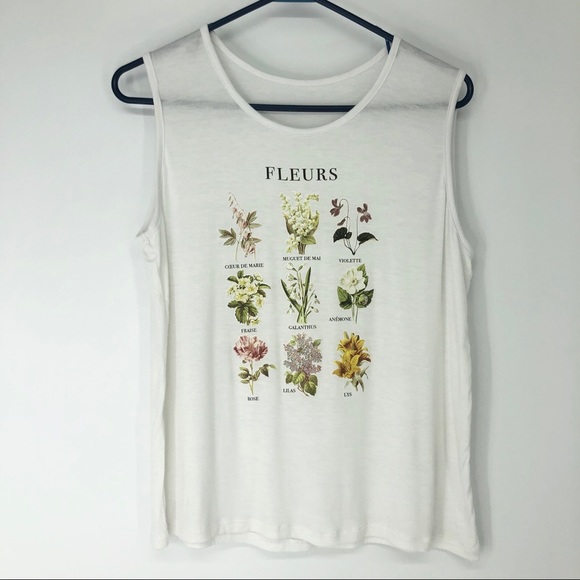 Urban Outfitters Medium White Fleurs Flower Tank